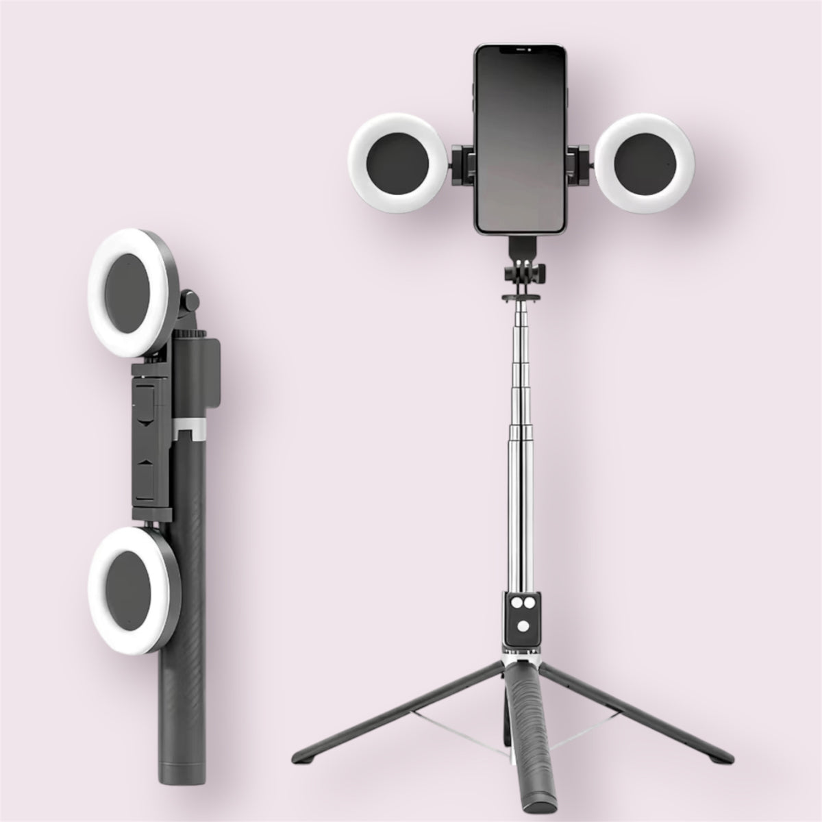 3-in-1 Selfie Stick Tripod 180 cm met 2 LED Lampen & Draadloze Afstandsbediening